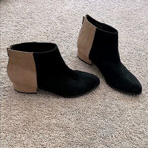 Black and Tan Colorblock Ankle Boots